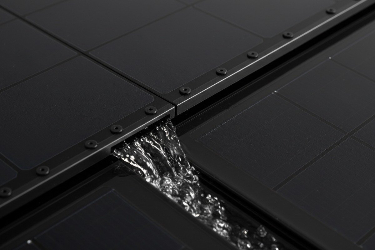Multi-layer drainage and waterproofing design for solar roof shingle systems (ID#4)