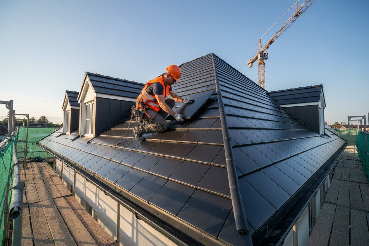 Interlocking drainage design of solar tiles tested for heavy rain and high wind resistance (ID#3)