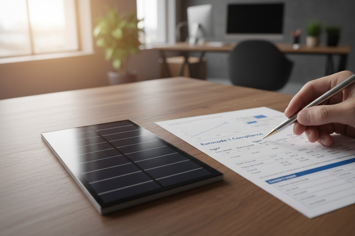 Verifying solar shingle weight per square meter using manufacturer technical data and Eurocode standards (ID#2)