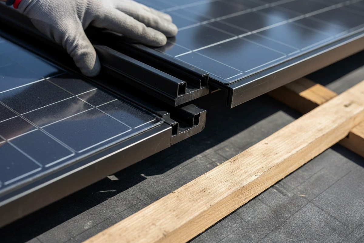 Waterproof interlocking system and drainage channels for leak prevention on low-slope roofs (ID#3)