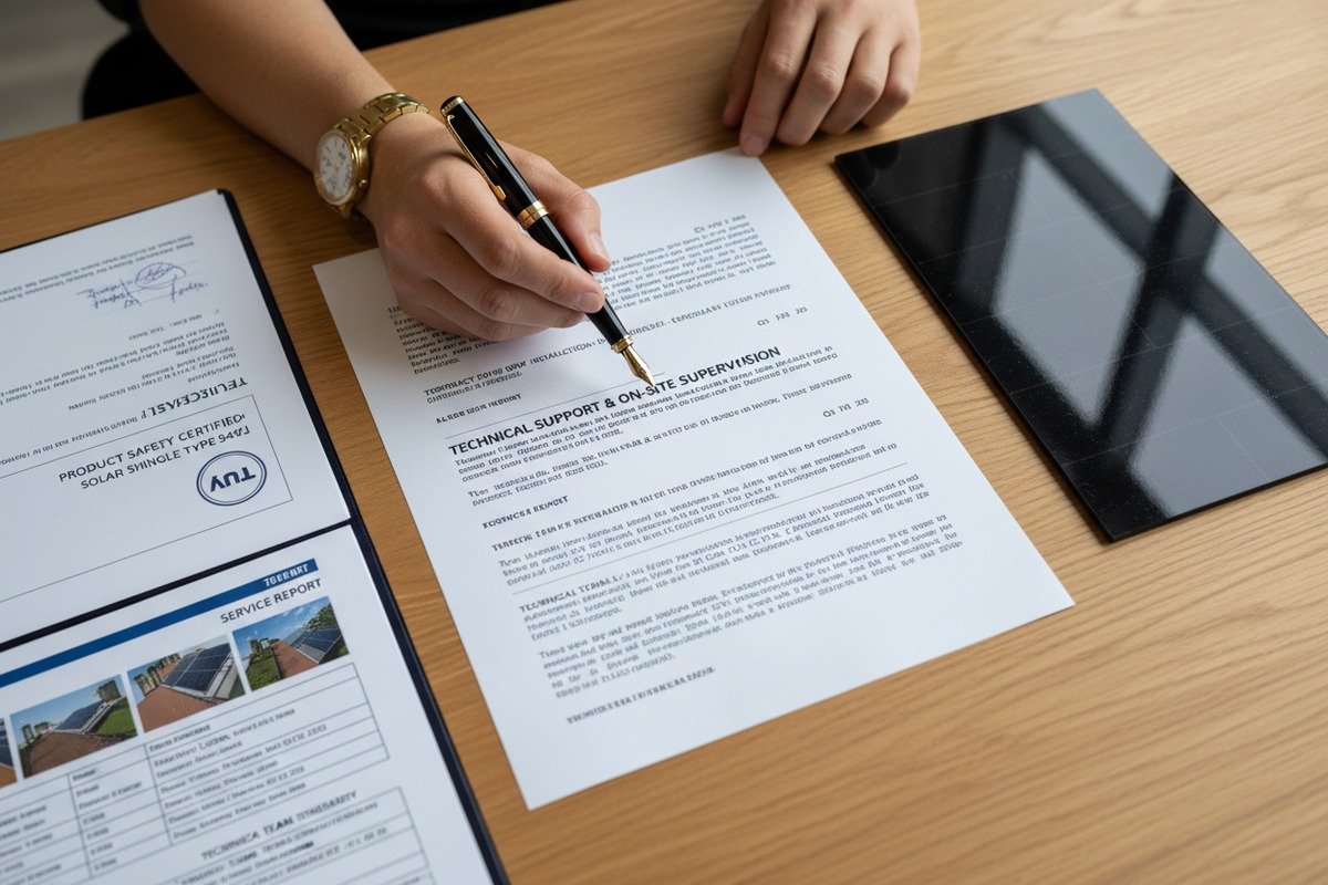 Documentation for solar shingle on-site supervision including manuals and engineer credential certificates (ID#3)