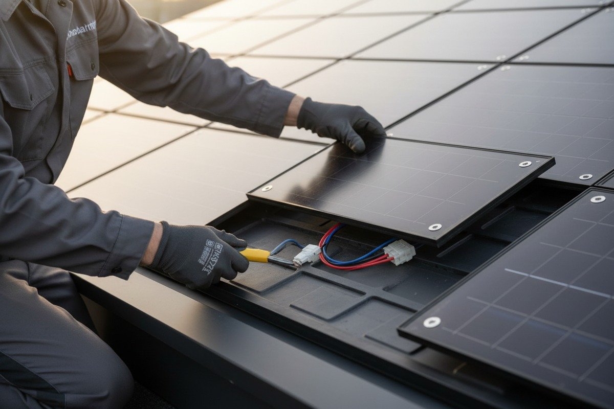 Replacing a single damaged solar tile including labor and material costs for roof repairs (ID#3)