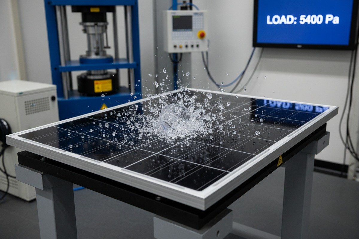 Solar shingles tested for heavy snow loads and hail impact resistance with IEC certifications (ID#2)